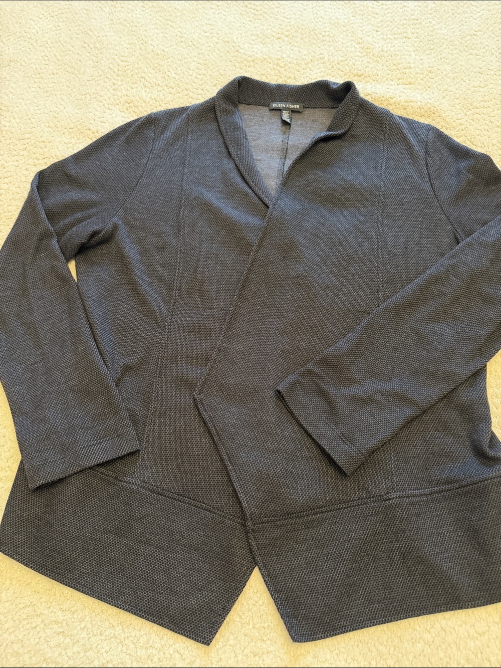 Eileen Fisher Charcoal Black Open Front Draped Cardigan Jacket - Size XL - Picture 8 of 11
